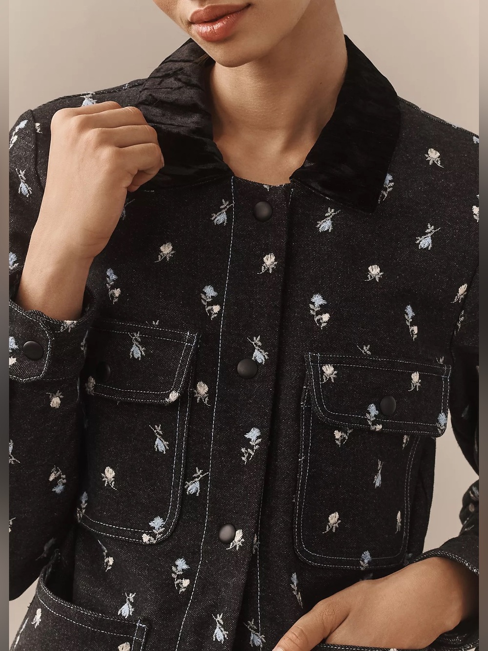 Anna Sui Denim Embroidered Roses Barn Jacket Size XS NWOT